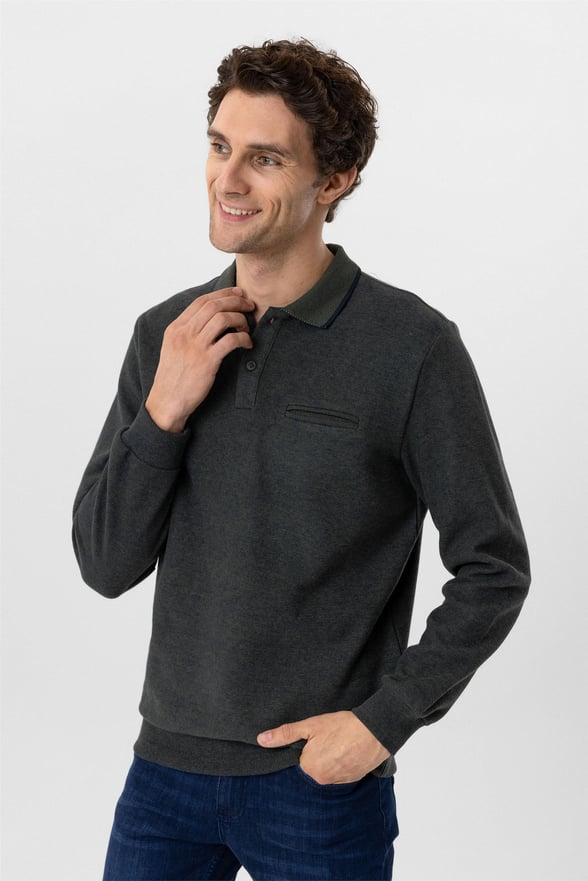 Haki Regular Düz Polo Yaka Triko