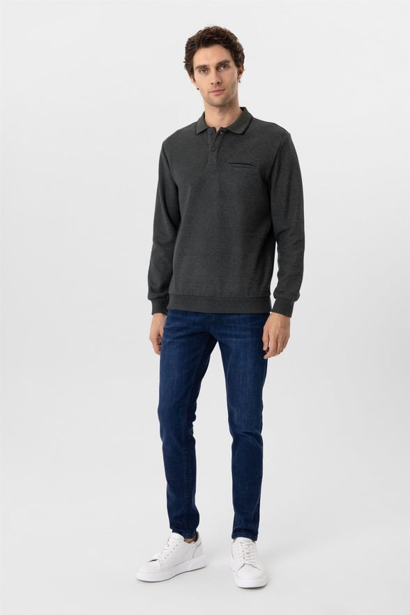 Haki Regular Düz Polo Yaka Triko