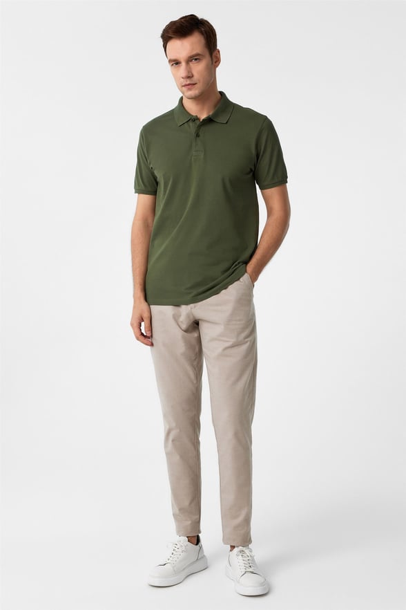 Haki Slim Armürlü Polo Yaka Tişört