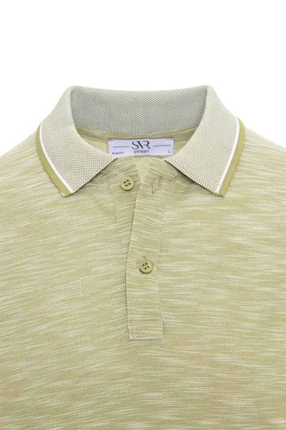 Haki Slim Armürlü Polo Yaka Tişört