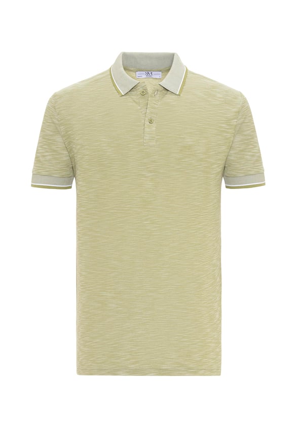 Haki Slim Armürlü Polo Yaka Tişört