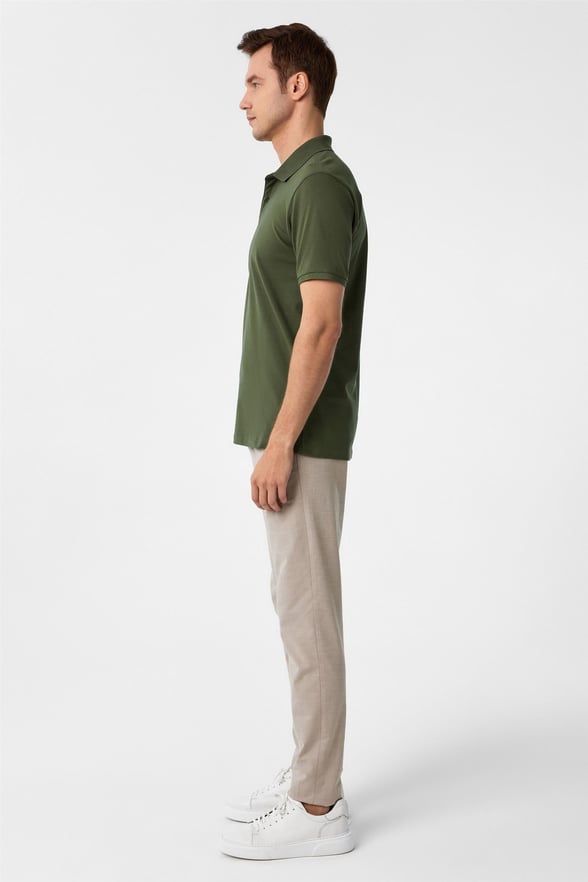 Haki Slim Armürlü Polo Yaka Tişört