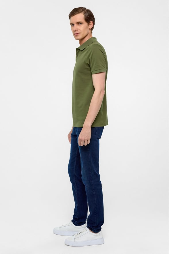 Haki Slim Düz Polo Yaka Tişört