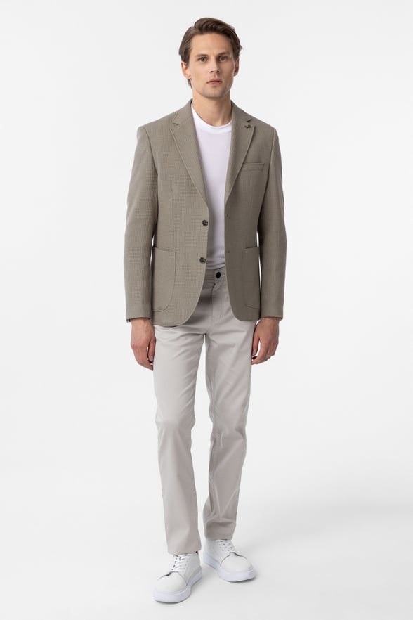 Haki Slim Fit Desenli Mono Yaka 6 Drop Ceket