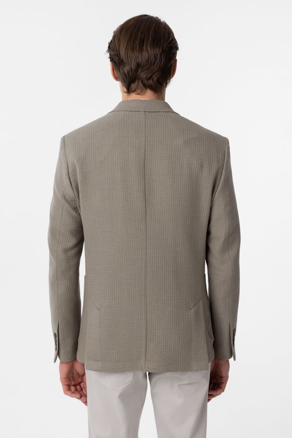 Haki Slim Fit Desenli Mono Yaka 6 Drop Ceket