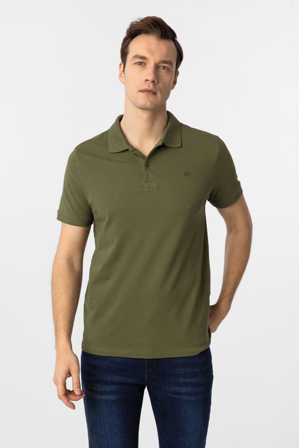 Haki Slim Fit Düz Polo Yaka Tişört