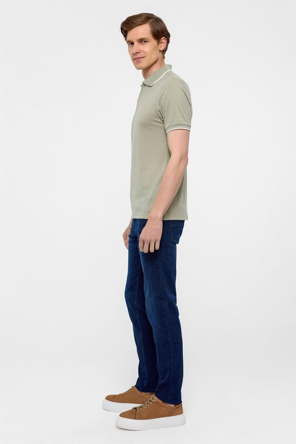 Haki Slim Fitilli Polo Yaka Tişört