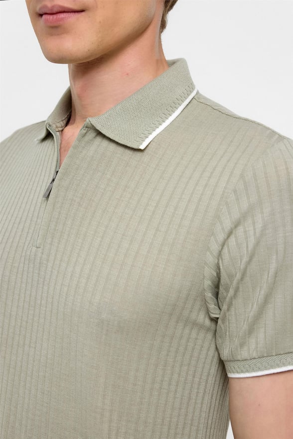 Haki Slim Fitilli Polo Yaka Tişört