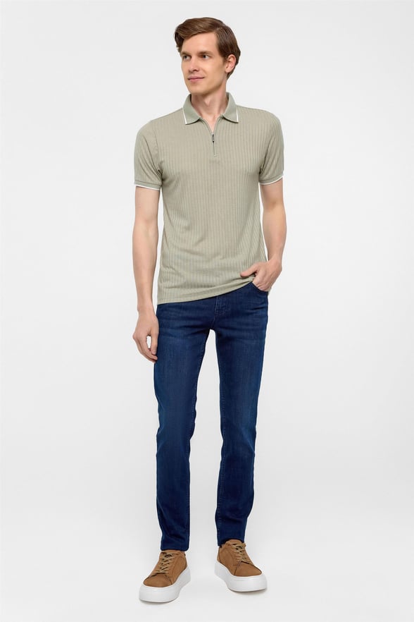 Haki Slim Fitilli Polo Yaka Tişört