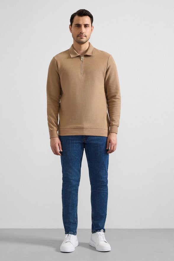 Kiremit Regular Düz Yarım Balıkçı Yaka Sweatshirt
