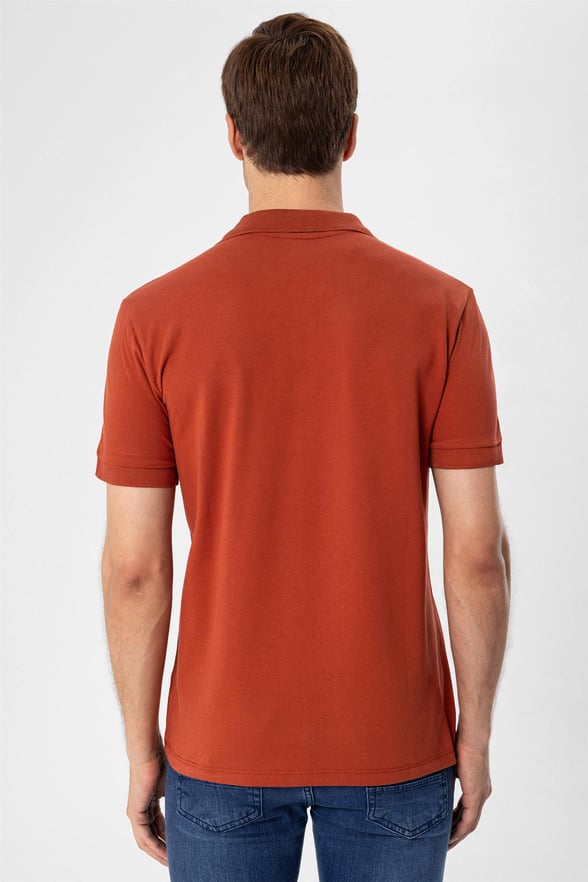 Kiremit Slim Armürlü Polo Yaka  Tişört