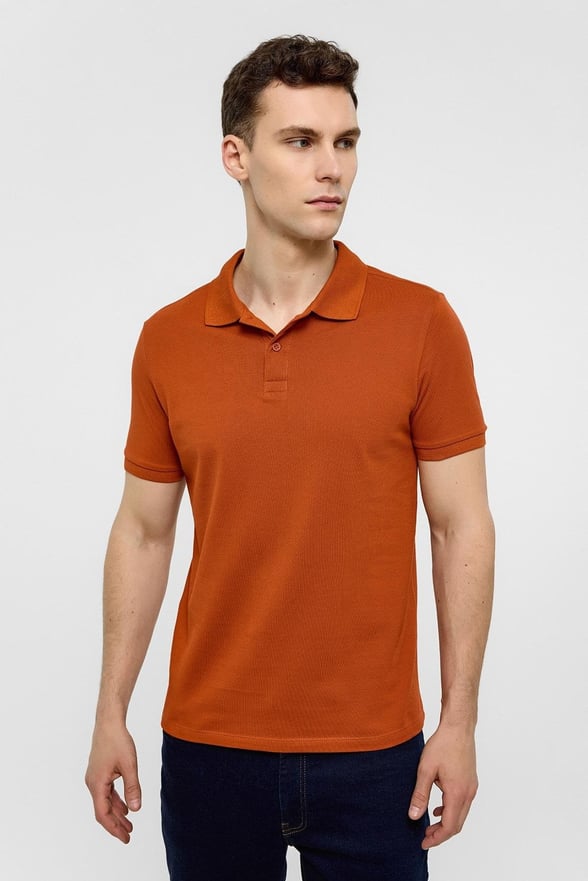 Kiremit Slim Düz Polo Yaka Tişört