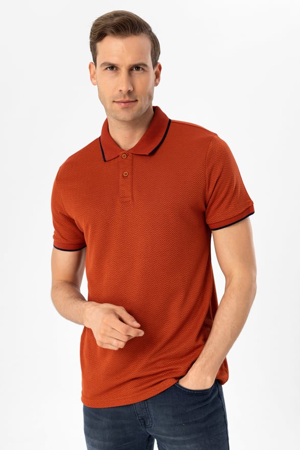 Kiremit Slim Fit Armürlü Polo Yaka Tişört