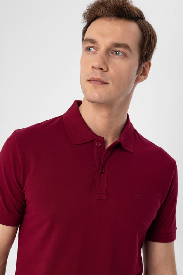 Koyu Bordo Regular Armürlü Polo Yaka Tişört