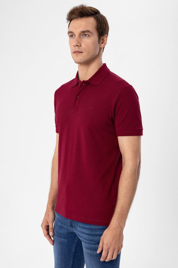 Koyu Bordo Regular Armürlü Polo Yaka Tişört