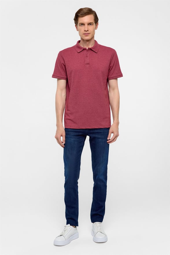 Koyu Bordo Regular Armürlü Polo Yaka Tişört