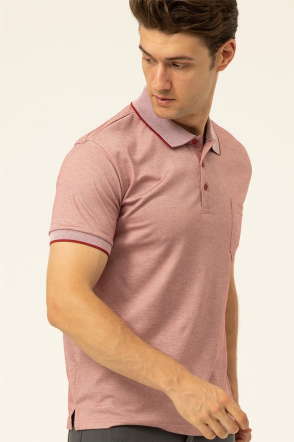 Koyu Bordo Regular Armürlü Polo Yaka  Tişört