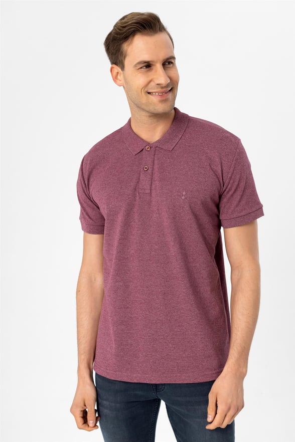 Koyu Bordo Regular Armürlü Polo Yaka  Tişört