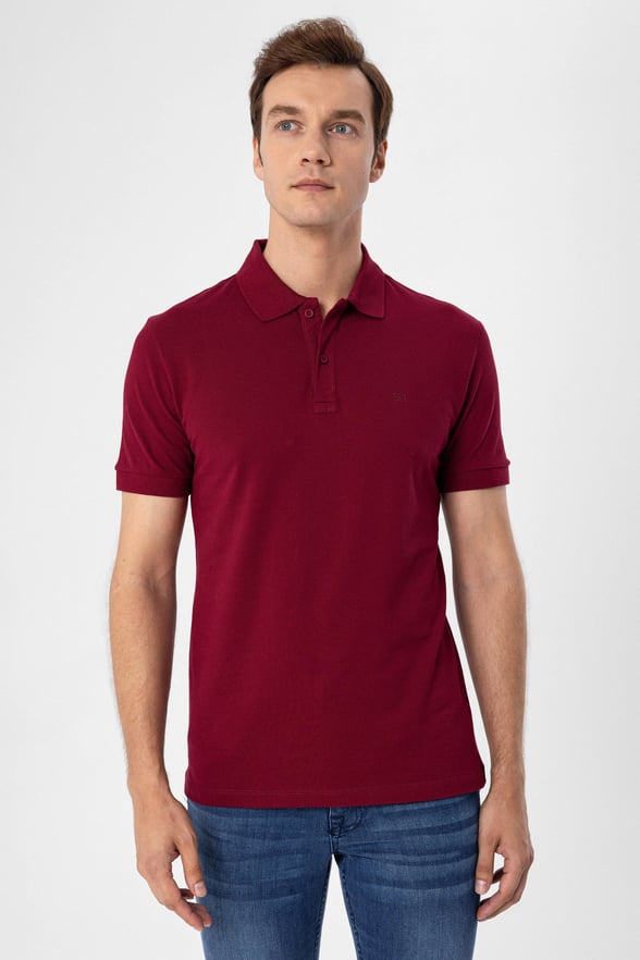 Koyu Bordo Regular Armürlü Polo Yaka Tişört