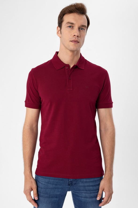 Koyu Bordo Regular Armürlü Polo Yaka Tişört