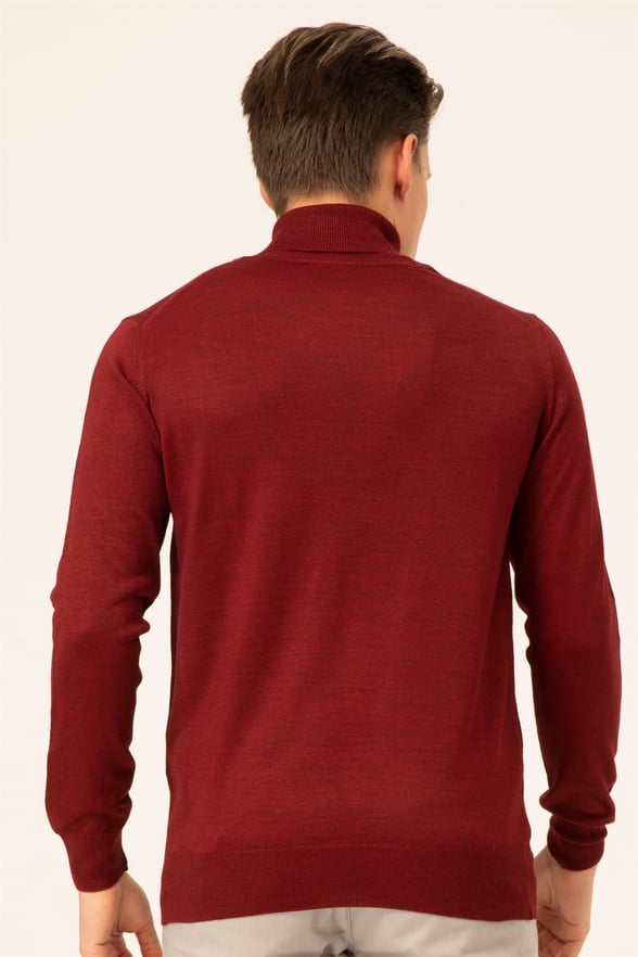 Koyu Bordo Regular Düz Balıkçı Yaka  Triko