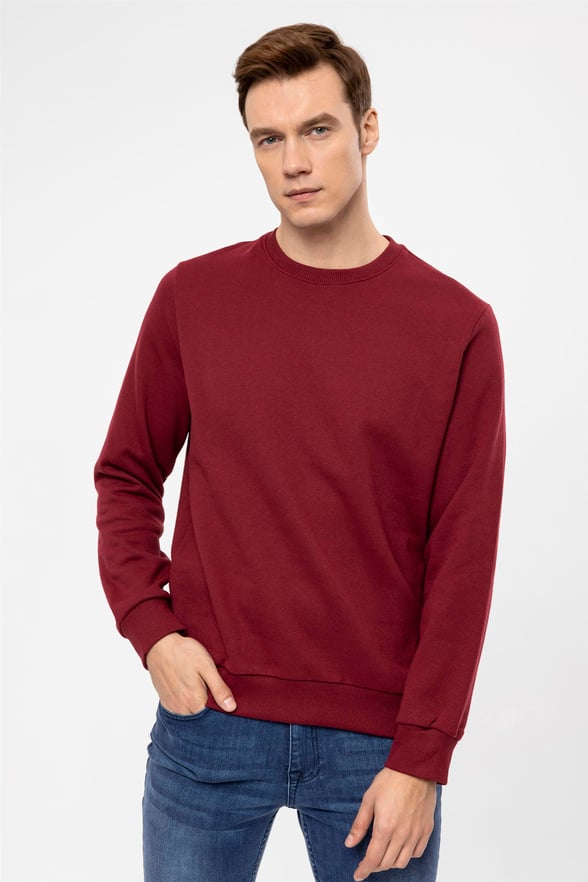 Koyu Bordo Regular Düz O Yaka  Triko