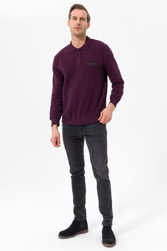 Koyu Bordo Regular Düz Polo Yaka  Triko