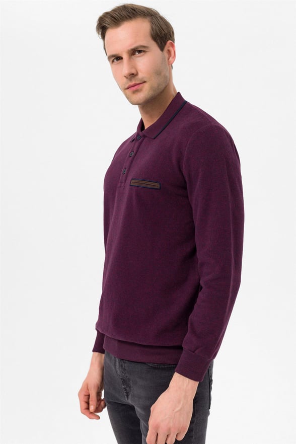 Koyu Bordo Regular Düz Polo Yaka  Triko