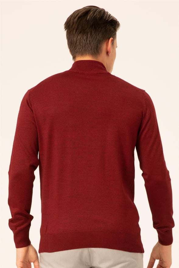 Koyu Bordo Regular Düz Yarım Balıkçı Yaka  Triko