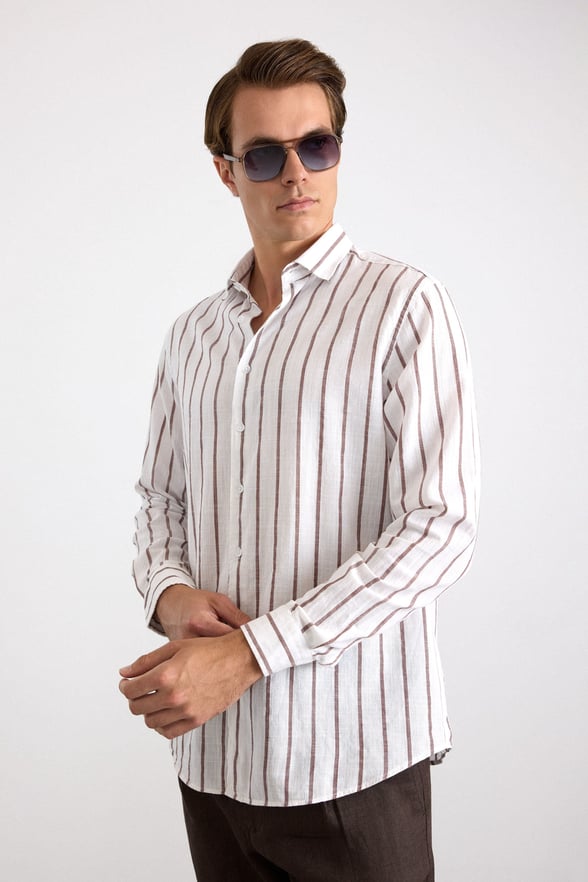 Koyu Bordo Regular Klasik Yaka Düz Armürlü Cepsiz Düz Uzun Kollu Standart Casual Gömlek