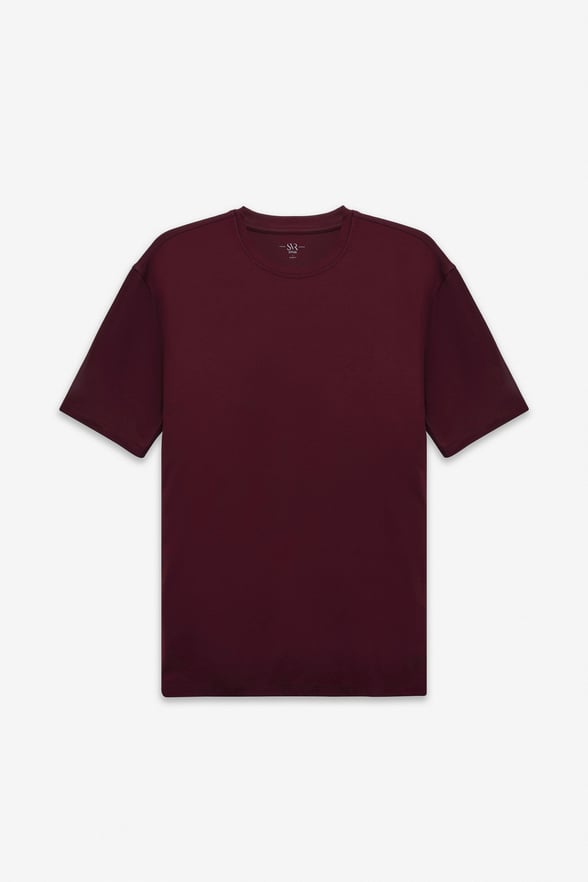 Koyu Bordo Slim Düz Baskısız Düz Bisiklet Yaka Standart Tişört