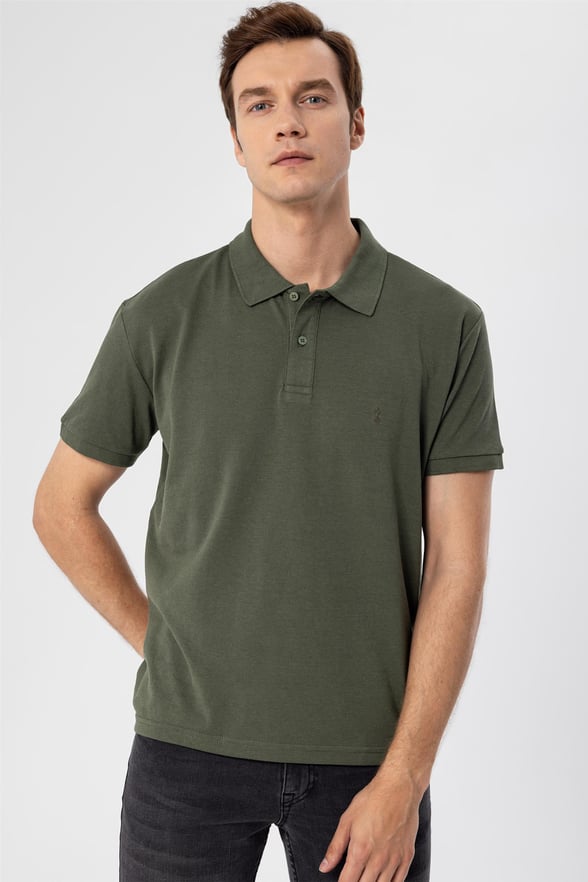 Koyu Haki Regular Armürlü Polo Yaka  Tişört