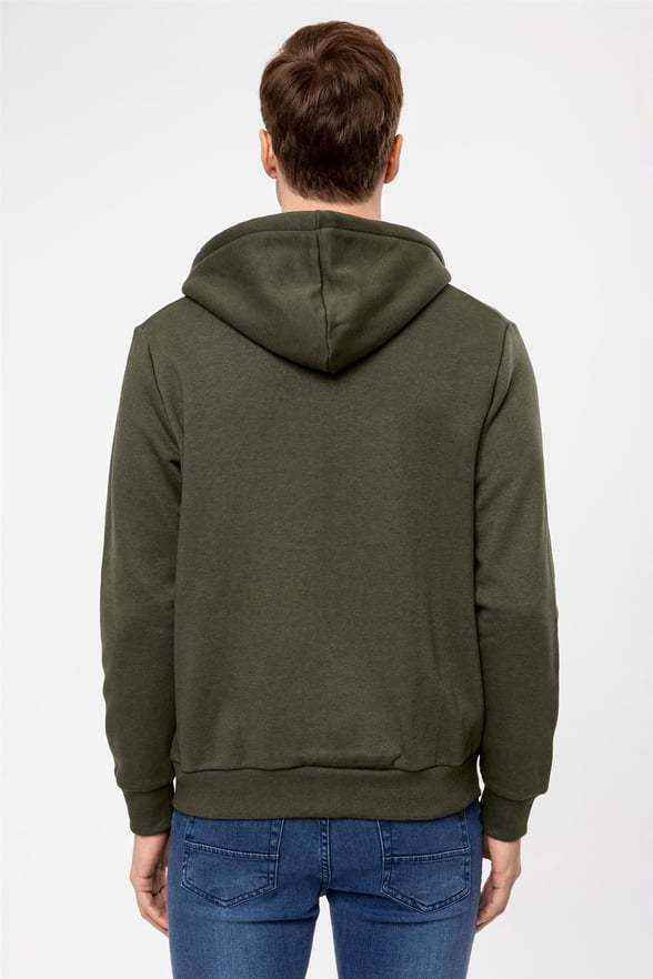 Koyu Haki Regular Düz Kapişonlu Yaka  Sweatshirt