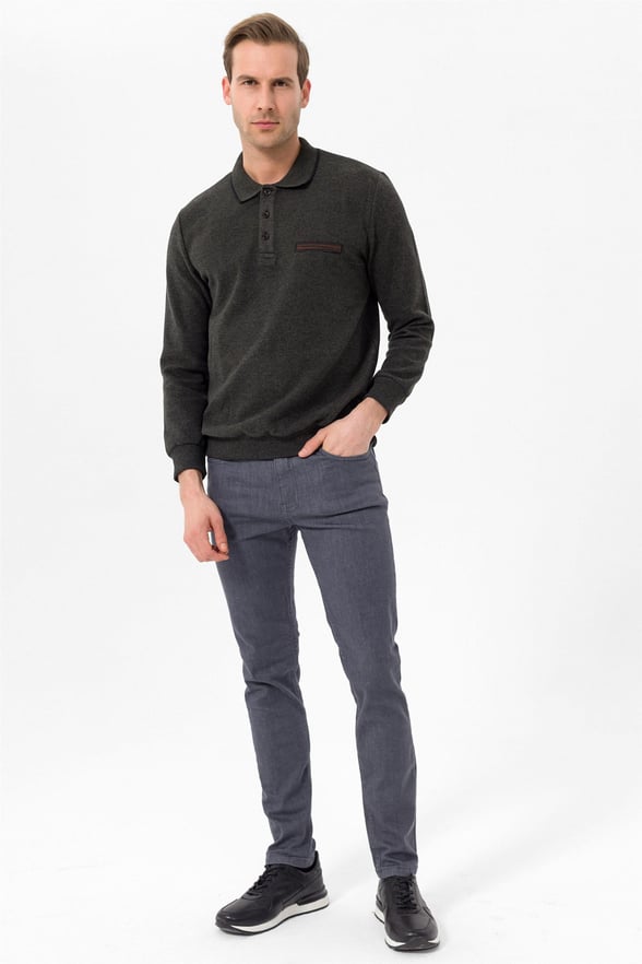 Koyu Haki Regular Düz Polo Yaka  Triko