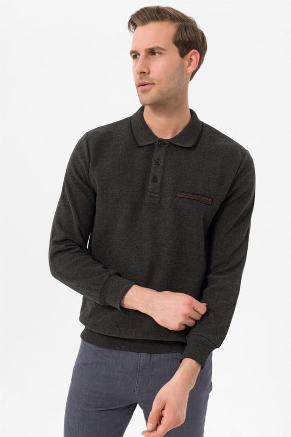 Koyu Haki Regular Düz Polo Yaka  Triko