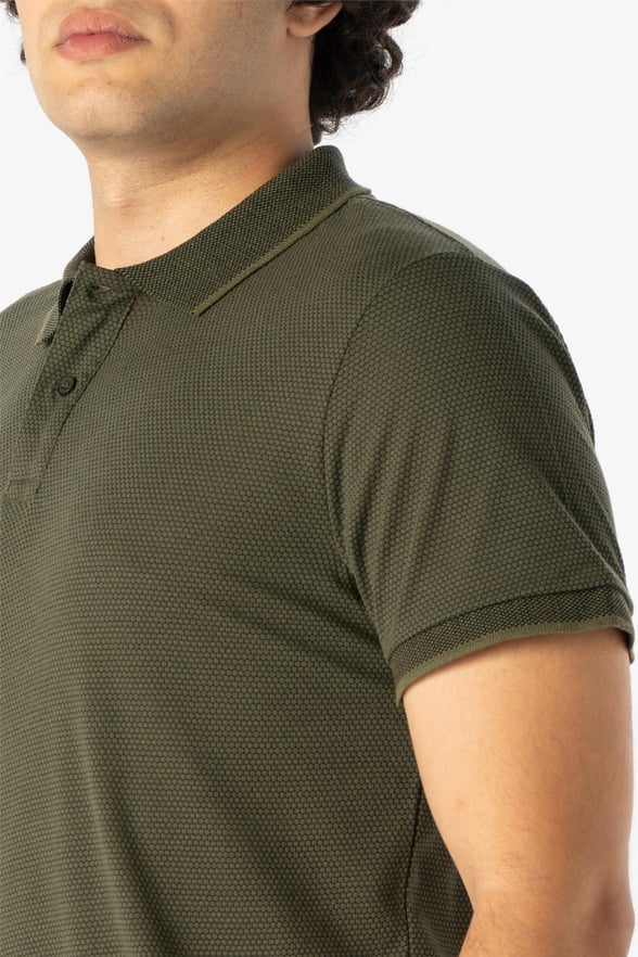 Koyu Haki Slim Armürlü Polo Yaka  Tişört
