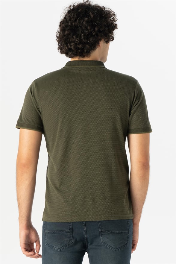 Koyu Haki Slim Armürlü Polo Yaka  Tişört