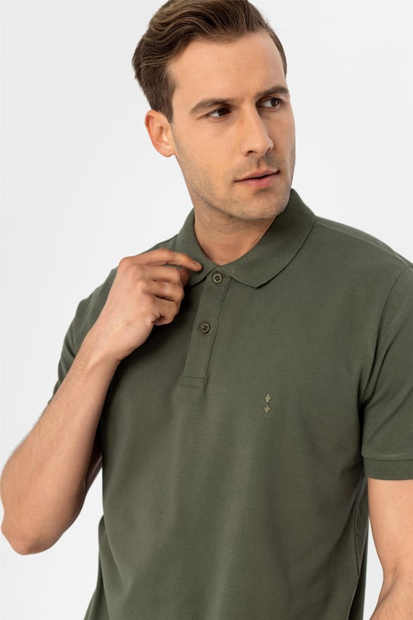 Koyu Haki Slim Armürlü Polo Yaka  Tişört