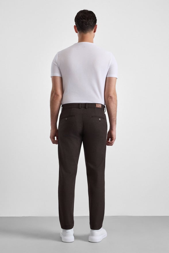 Koyu Kahve Slim Armürlü Kanvas Casual Pantolon