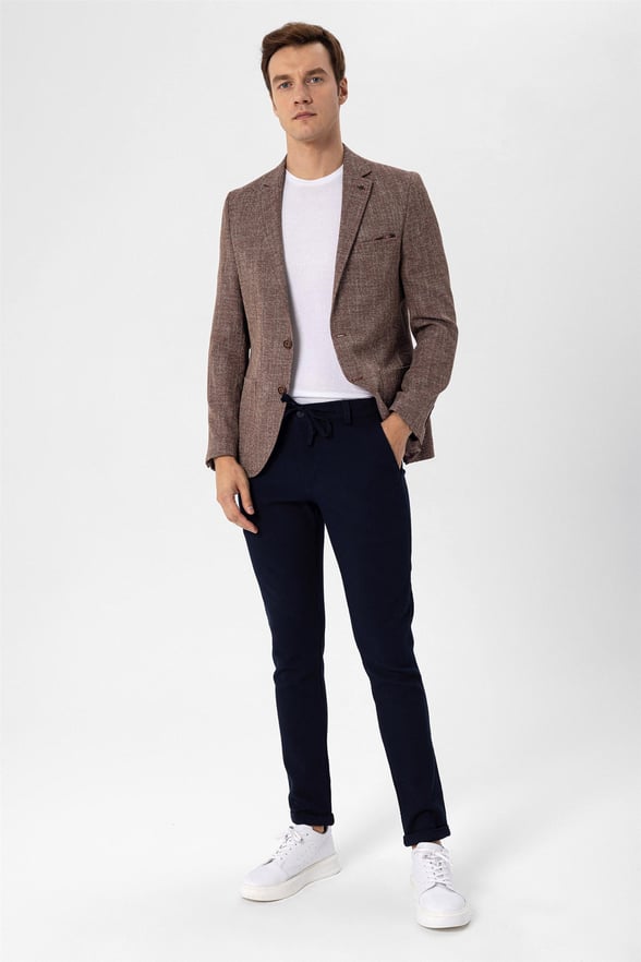 Koyu Kahve Slim Armürlü Mono Yaka 6 Drop                                                       Ceket