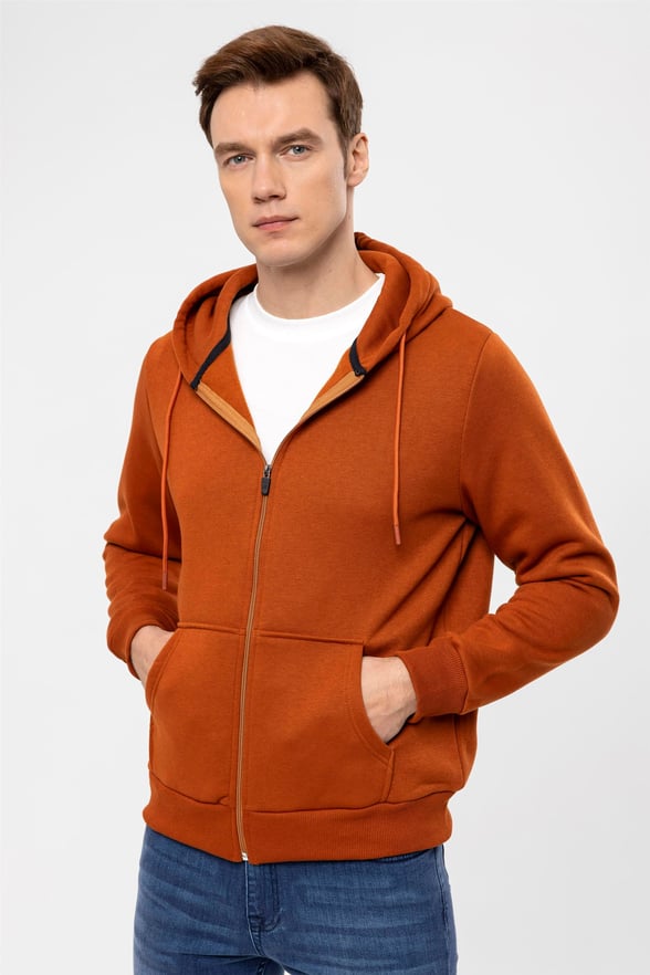 Koyu Kiremit Regular Düz Kapişonlu Yaka  Sweatshirt