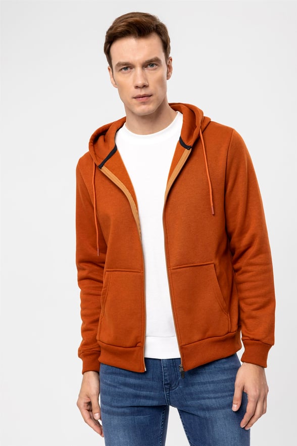 Koyu Kiremit Regular Düz Kapişonlu Yaka  Sweatshirt