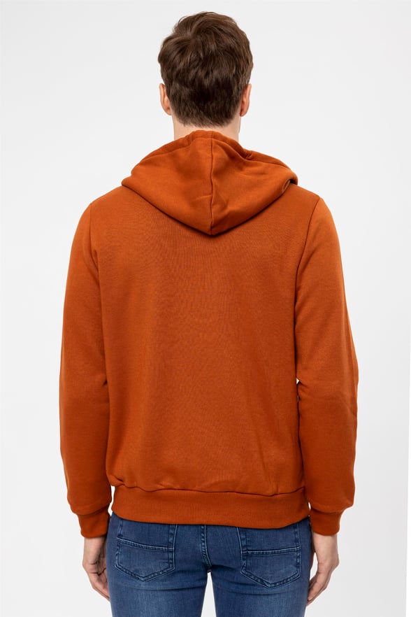 Koyu Kiremit Regular Düz Kapişonlu Yaka  Sweatshirt