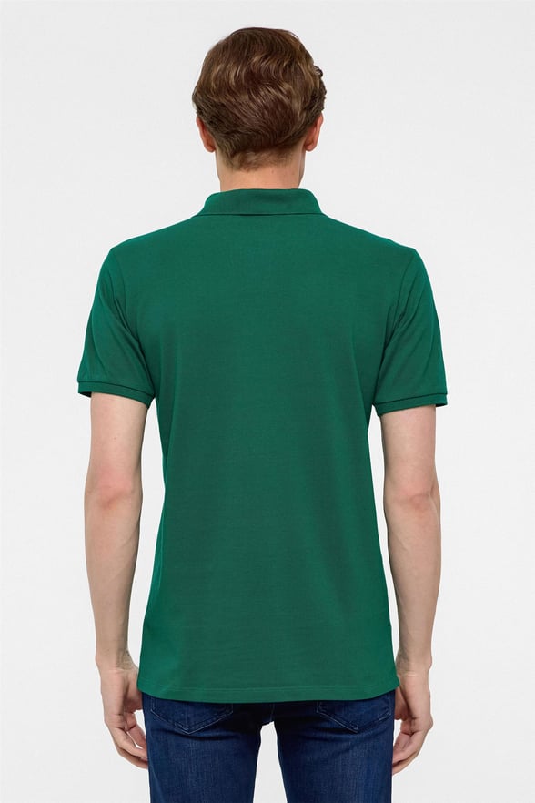 Koyu Yeşil Slim Fit Armürlü Polo Yaka Tişört