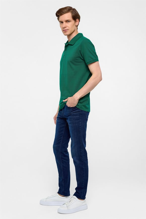 Koyu Yeşil Slim Fit Armürlü Polo Yaka Tişört