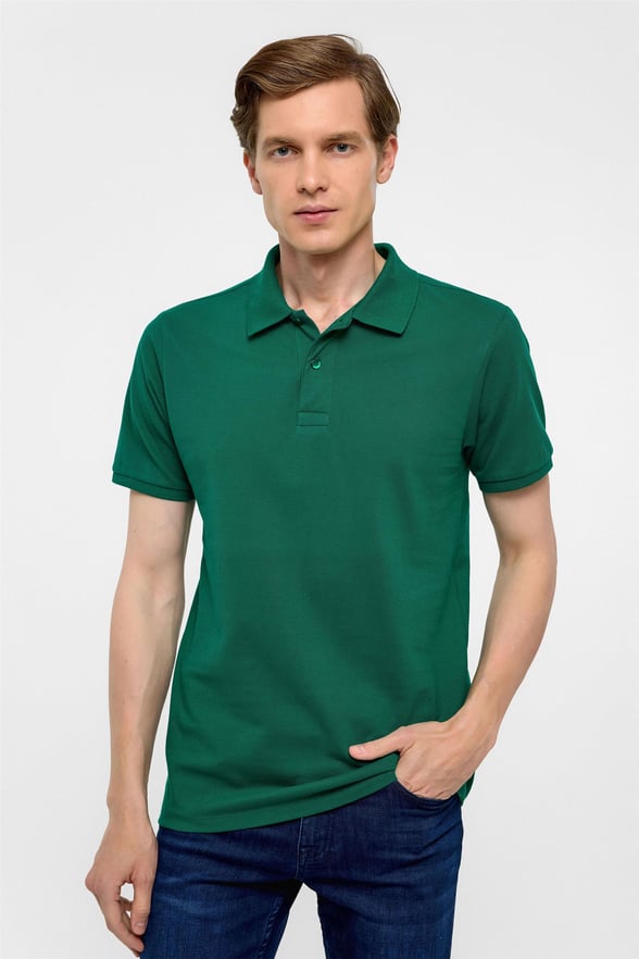 Koyu Yeşil Slim Fit Armürlü Polo Yaka Tişört