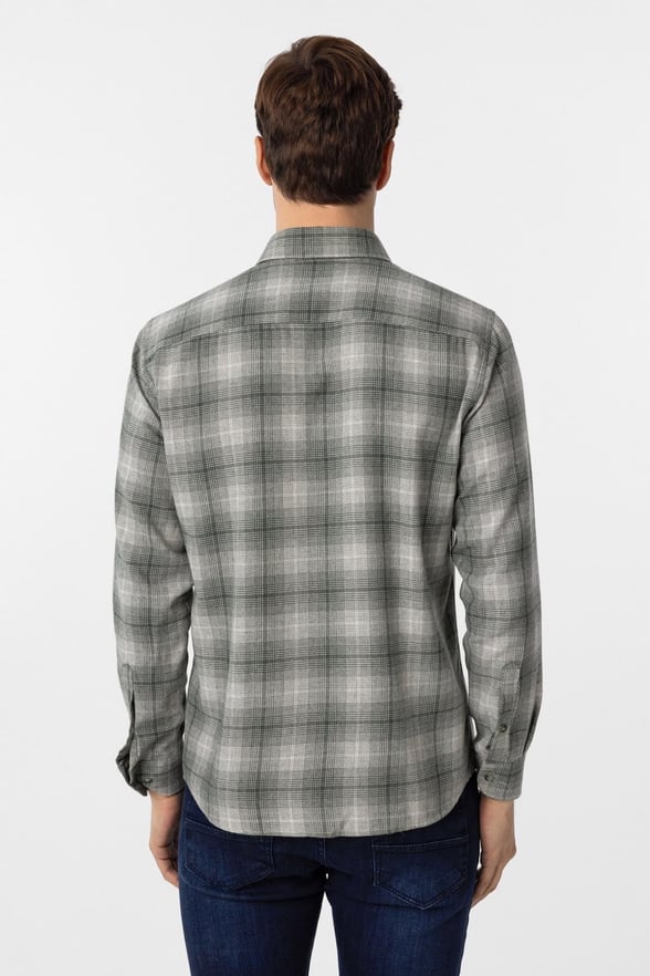 Koyu Yeşil Slim Fit Düz Düğmeli Yaka Gömlek