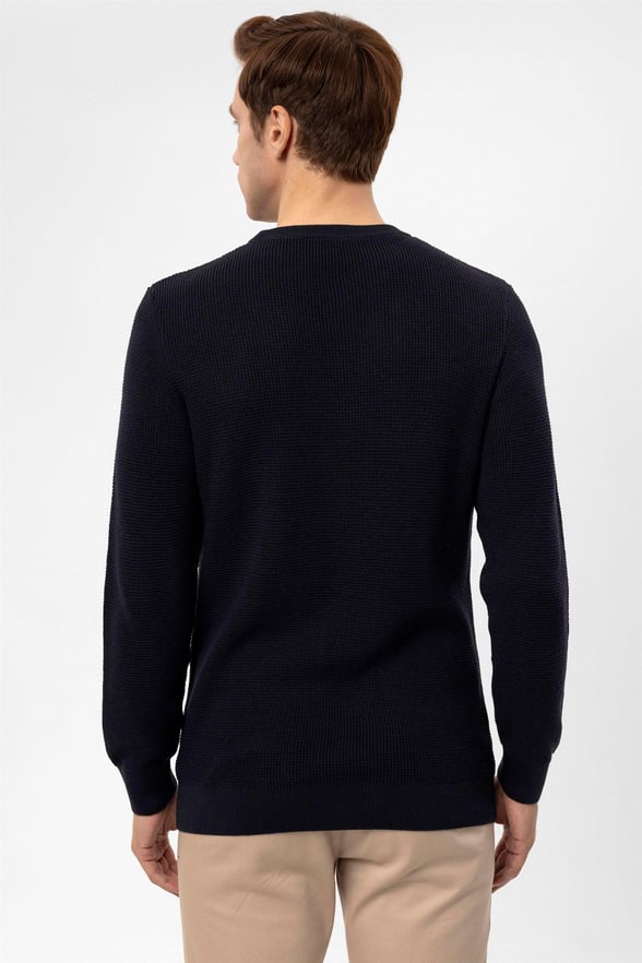 Lacivert Regular Armürlü O Yaka  Triko