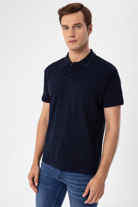 Lacivert Regular Armürlü Polo Yaka  Tişört