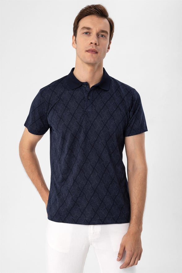 Lacivert Regular Armürlü Polo Yaka  Tişört